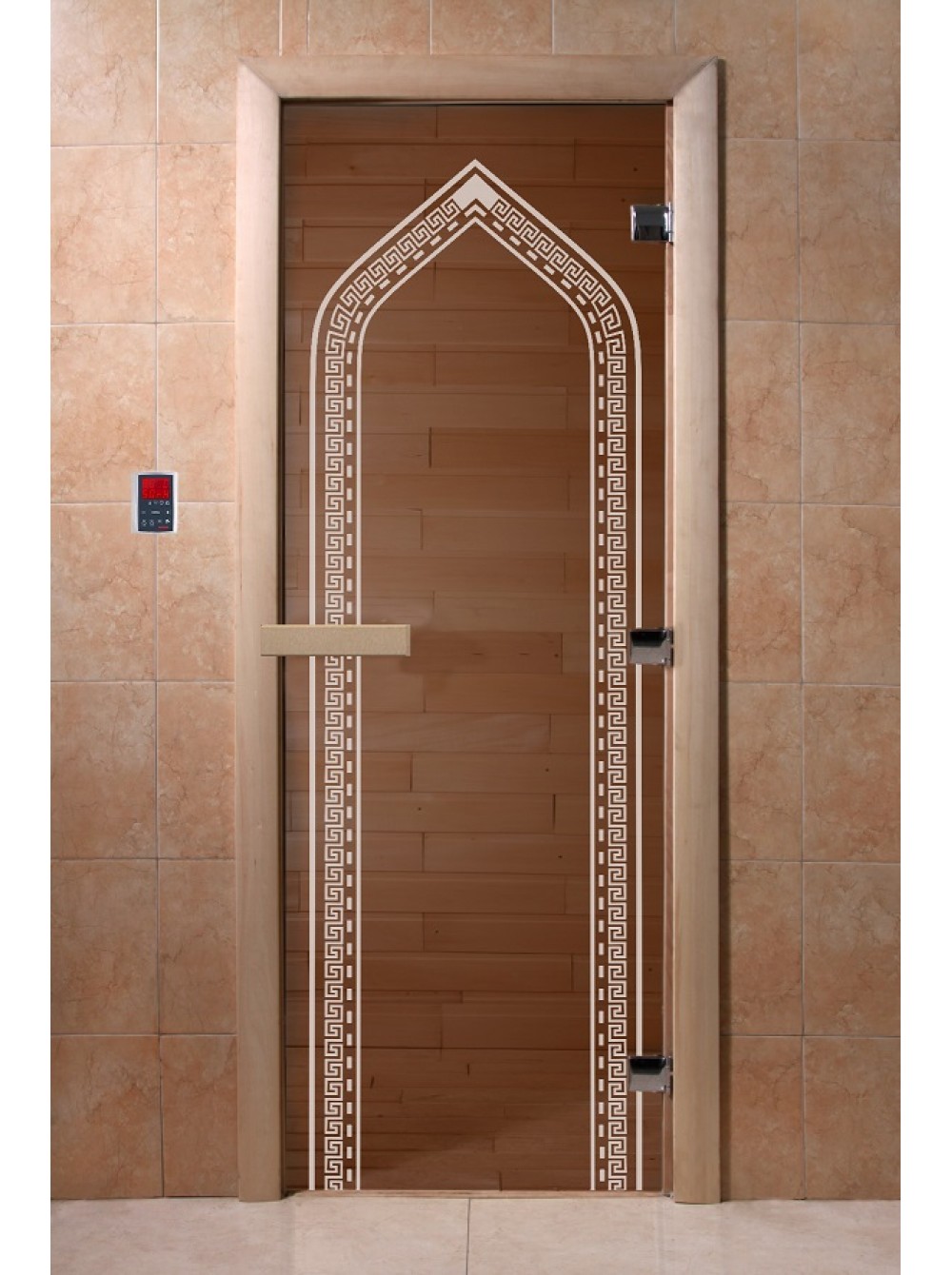 Дверь стекло “Арка Бронза” 1800х700 (8мм, 3 петли)(ольха) DoorWood