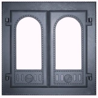 Дверка каминная 2-х створчатая со стеклом ДК-6С "Горница" (Р) 410х410