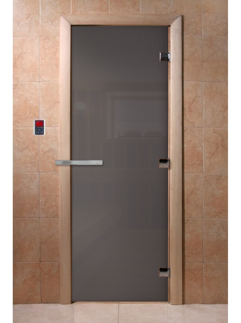 Дверь для сауны DoorWood “Сумерки” 190х70 (графит , коробка листва) DoorWood