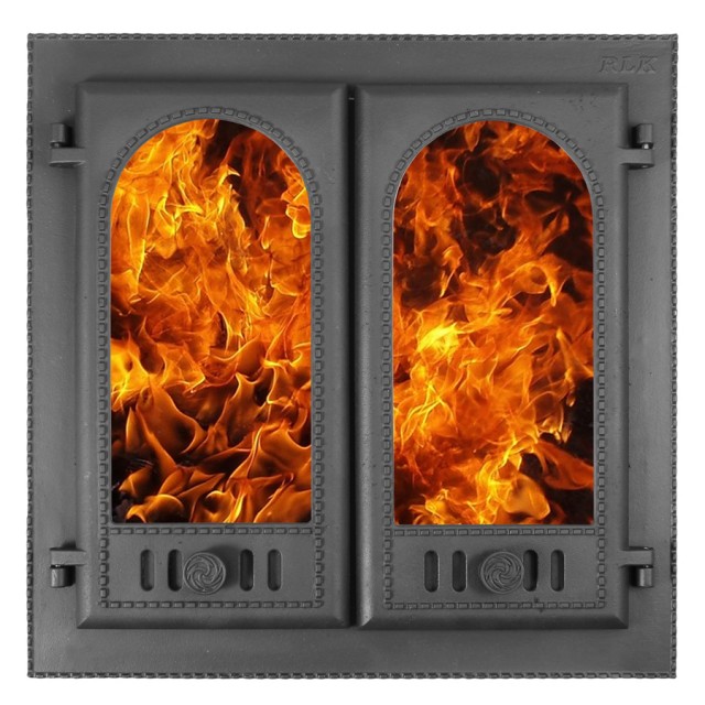 Дверка каминная 2-х створчатая со стеклом ДК-8С “Горница-2” (Р) 500х500