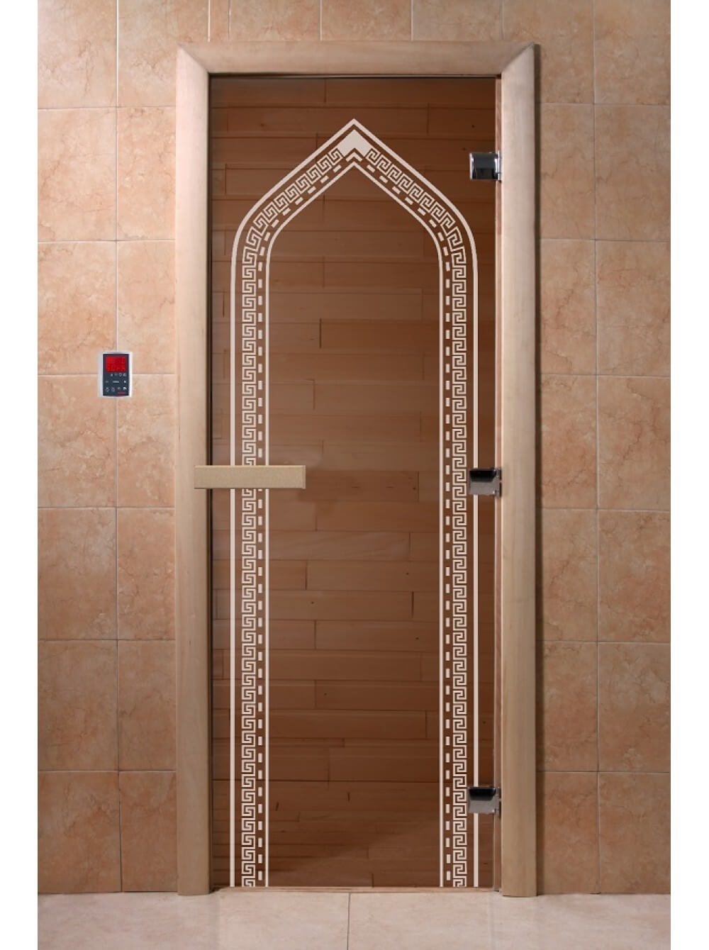 Дверь стекло “Арка Бронза” 1900х800 (8мм, 3 петли)(ольха) DoorWood